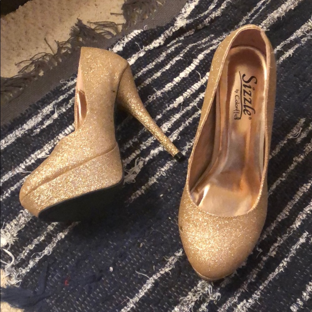 Gold glitter platform heels